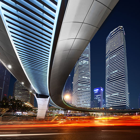 Shanghai City at sunset with light trails;